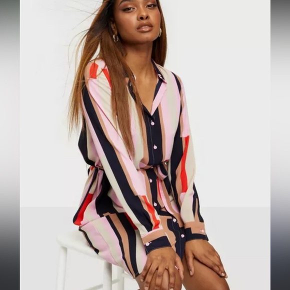 New Vero Moda Matilda Shirt Dress Drawstring Waist Long Sleeve Multi Color Dress - Picture 3 of 8